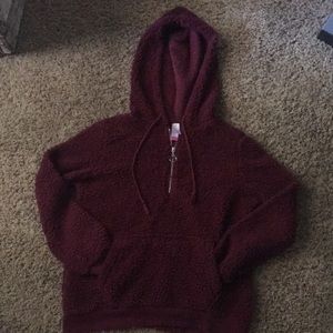 Maroon Fluffy Faux Fur Jacket